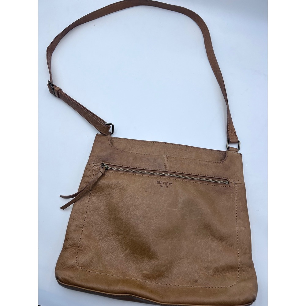 Margot New York Tan Leather Crossbody Bag Messenger Adjustable Strap